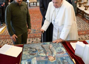 Зеленський подарував Папі Римському картину “Різанина в Бучі: Історія Марічки”